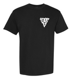 Great Lakes Tattoo black t-shirt with GLT flame logo by Tallboy on the left chest